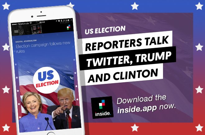axelspringer_EN's tweet photo. Reporters about @twitter, @HillaryClinton and @therealdonaldtrump: Read the #insideapp pre-#Election2016 issue https://t.co/Xl6pzFfyuk https://t.co/7TrOhBIJDH