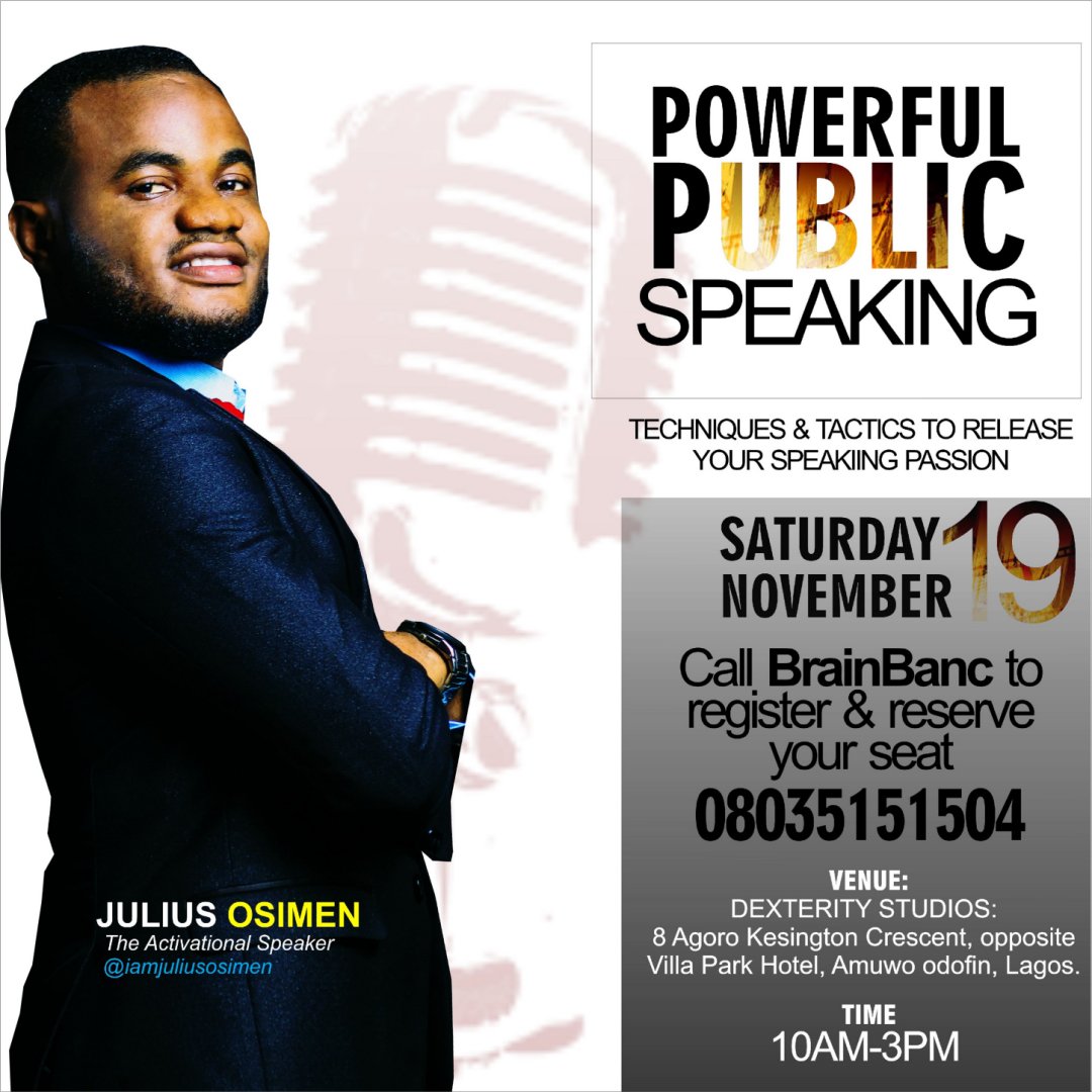mo_oladapo's tweet photo. @iAmJuliusOSIMEN will help you sharpen your #PowerfulPublicspeaking skills. Reserve your seat now. #19DAYTOGO https://t.co/afuoXKX8SF