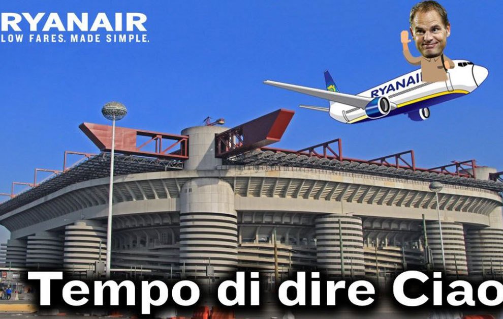 Vignetta divertente di Ryanair con De Boer (ex Inter) per i voli aerei Italia-Olanda