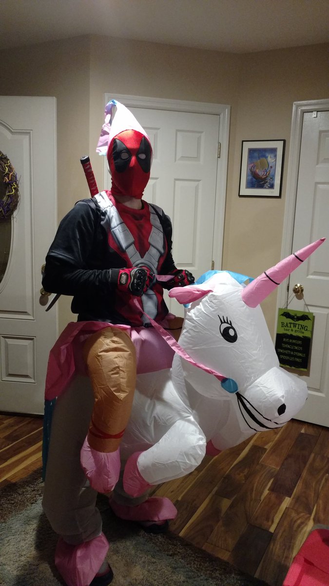 iandevil's tweet photo. #deadpoolunicorn best costume in the neighborhood this year https://t.co/AP758aRYPr