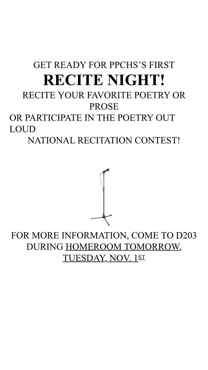 DONT FORGET!! Poetry out loud meeting today during homeroom in Ms. Phelps class!! Please stop by:))