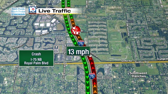 Crash on I-75 NB approaching Royal Palm Blvd #traffic https://t.co/ZGCjMFe9BR