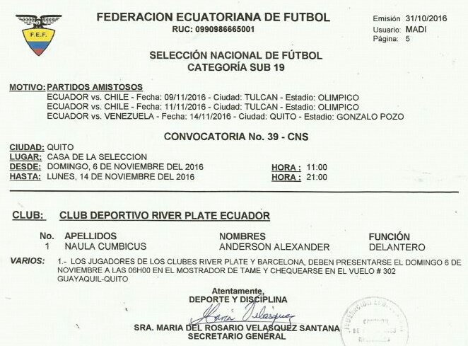 FormativasRiver's tweet image. Convocatoria FEF - sub 19
Partidos amistosos vs. Chile y Venezuela 
#AndersonNaula #RiverEcuador