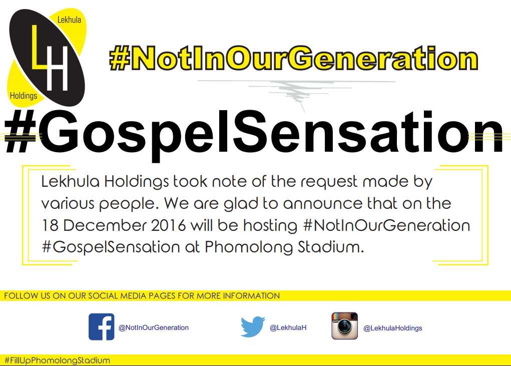 LekhulaH's tweet photo. December 3rd Weekend belongs to #Hennenman!!!! #NotInOurGeneration brings you The #GospelSensation!!! Come and join us!!! #LekhulaHoldings https://t.co/sTnMFpIGe5