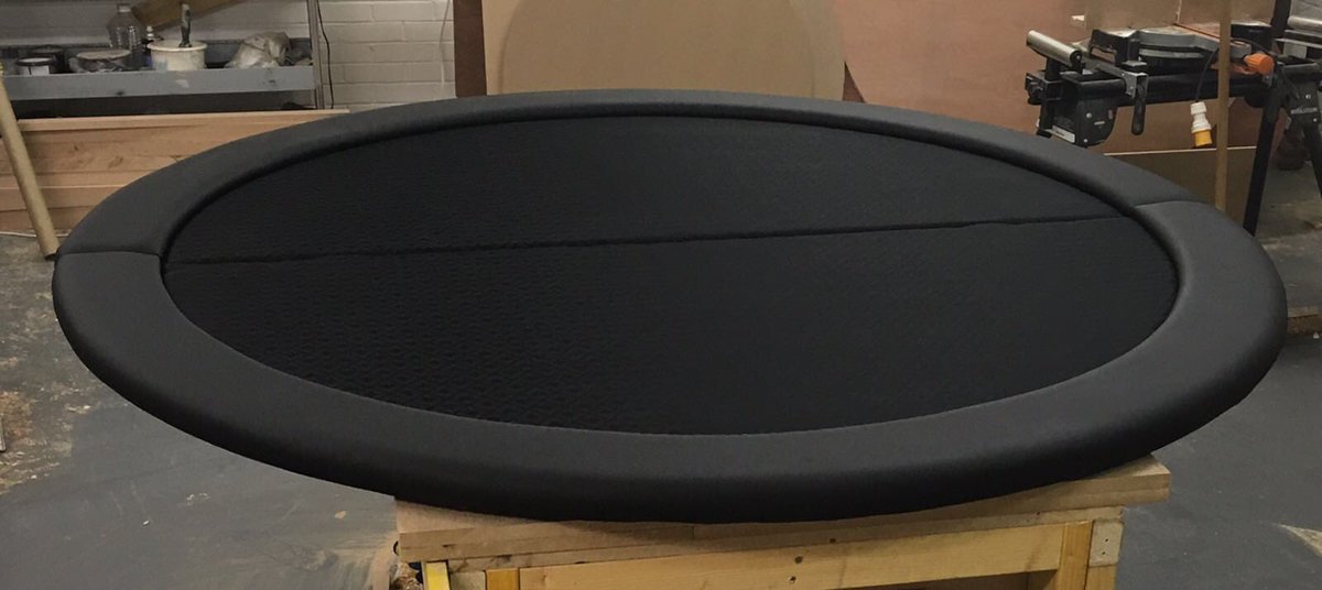 New table top ready for customer. Comes in 2 parts for easy storage, joined by heavy duty latches. #poker #pokertable #mancave #cards