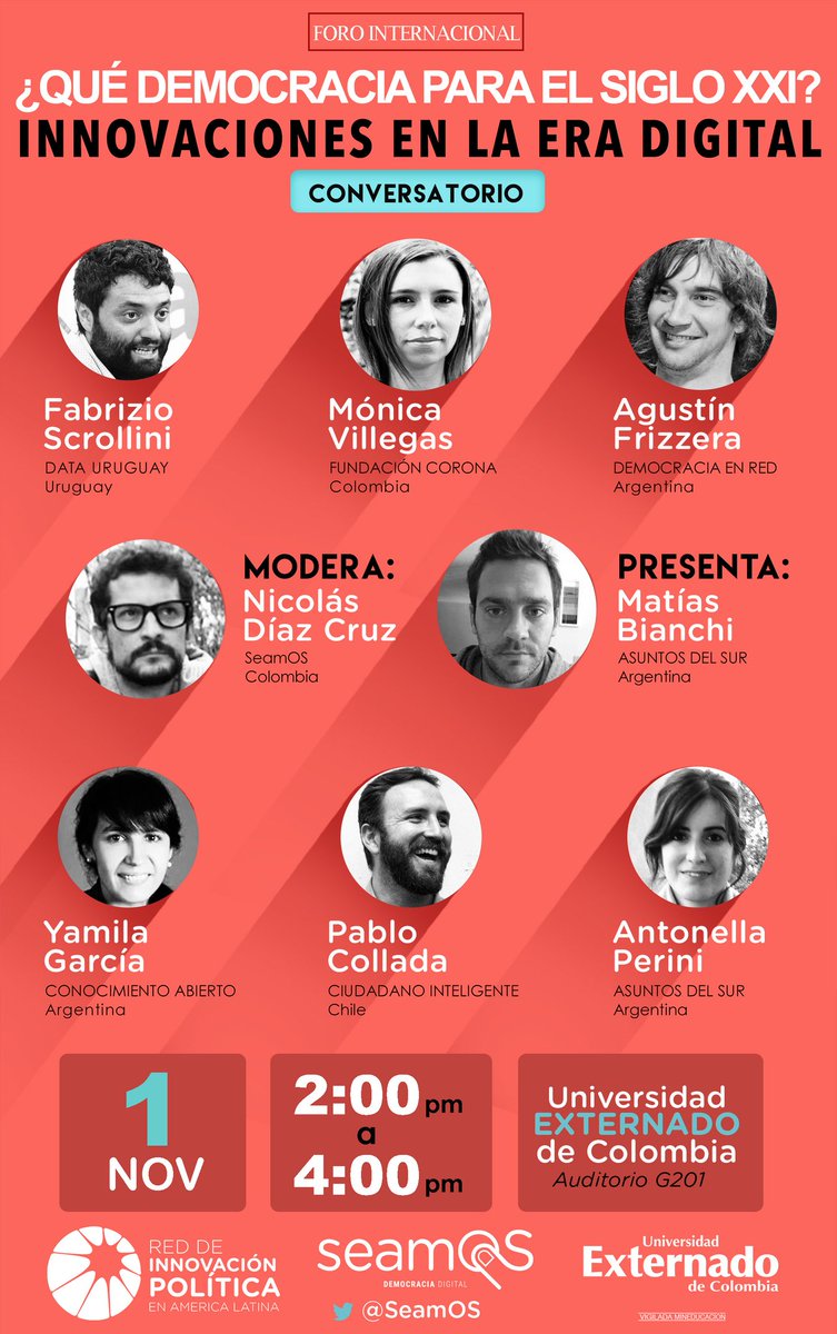 seamos's tweet photo. Hoy es martes! Te esperamos en la @UExternado Ven! Y conversemos de #DemocraciaDigital @FIGRIEXTERNADO @Registraduria @DemocracyEarth https://t.co/oBMsrT9VSp