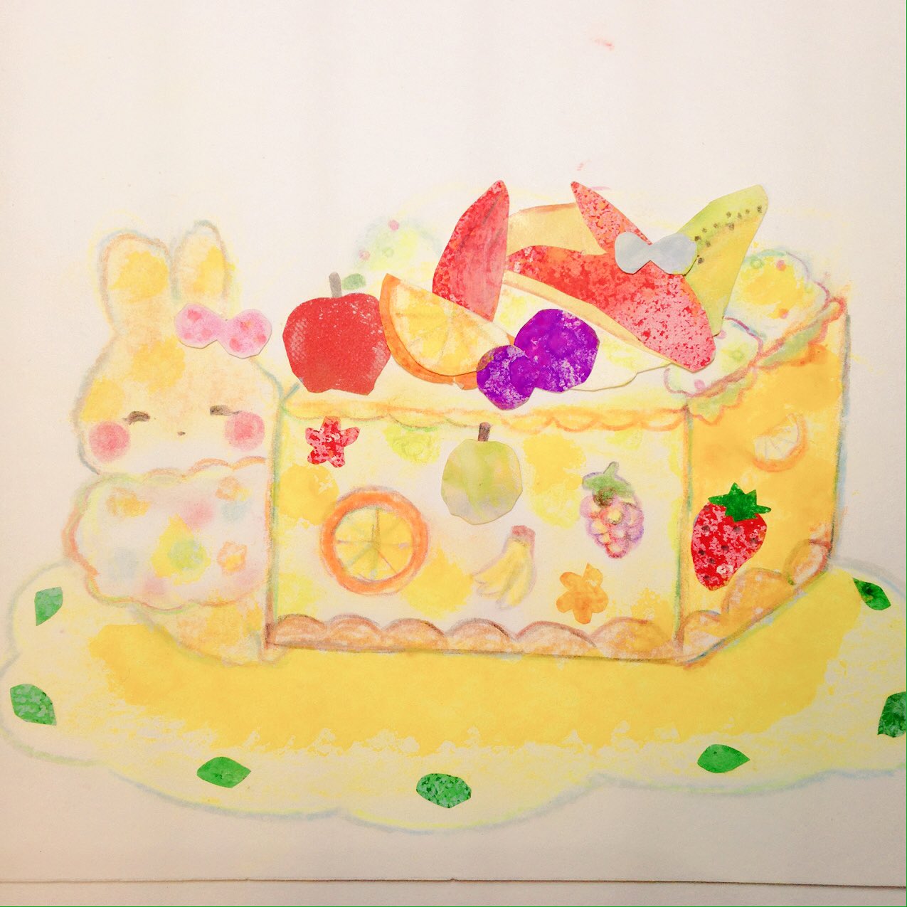 みーちゃんわーるど Pa Twitter キラキラのフルーツをたくさんのせたの フルーツケーキ イラスト ケーキ うさぎ フルーツケーキ フルーツ Illustration 水彩 T Co 9juvmsqtcy Twitter