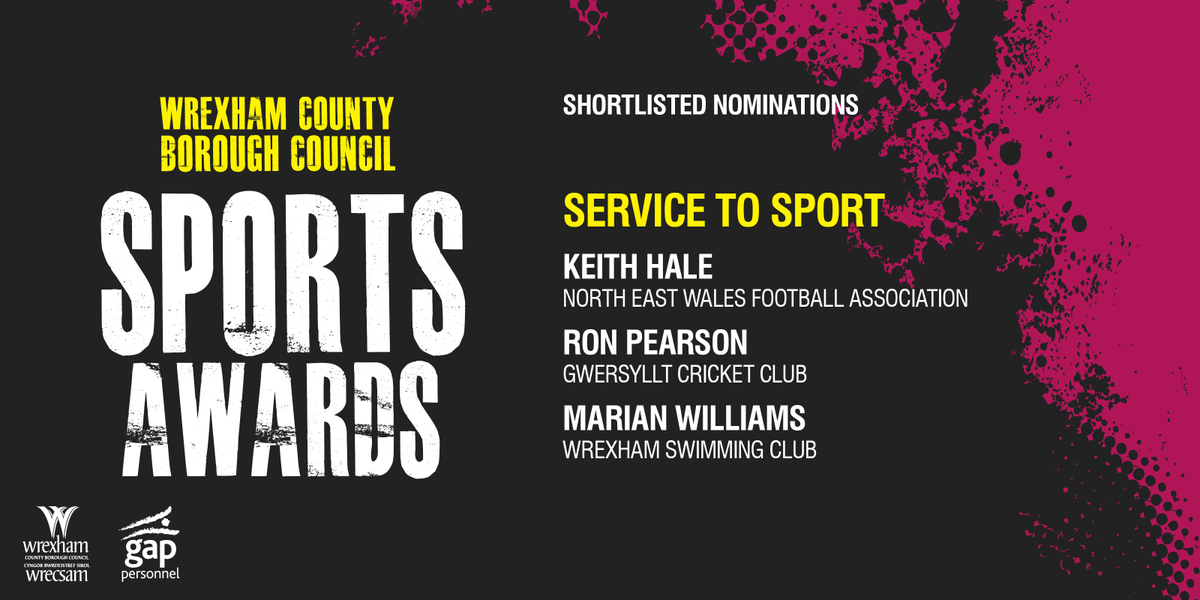 ActiveWrexham's tweet photo. Enwebeion ar y Rhestr Fer  - Gwasanaeth I Chwaraeon
Shortlisted Nominees - Service to Sport
@WrexhamSC @GwersylltCC @NorthEastWales https://t.co/ioE8Rs26YW