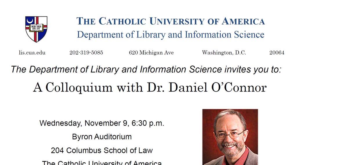 CUArtSci's tweet photo. Join @CUA_LIS for next week's #thefutureoflibraries colloquium: https://t.co/JVJ7d5mWBo