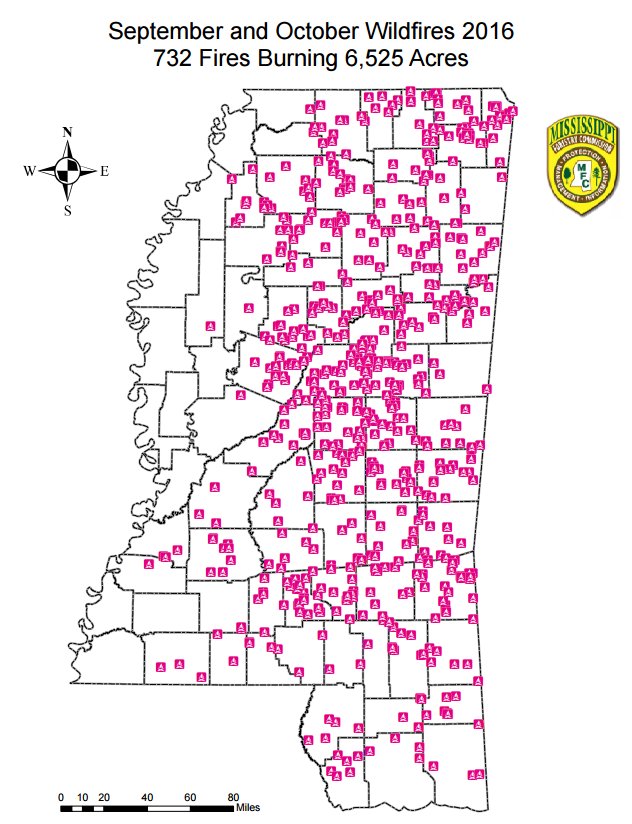 joel_off_air's tweet photo. In Mississippi and Alabama combined, there have been 2,244 wildfires over the past two months, burning a total of 24,097 acres! #mswx #alwx https://t.co/bUo7DJ7phu