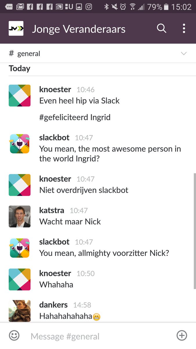 Bestuur <a href="/JVidee/">Jonge Veranderaars</a> test mogelijkheden nieuw communicatiemiddel <a href="/SlackHQ/">Slack</a> 😂