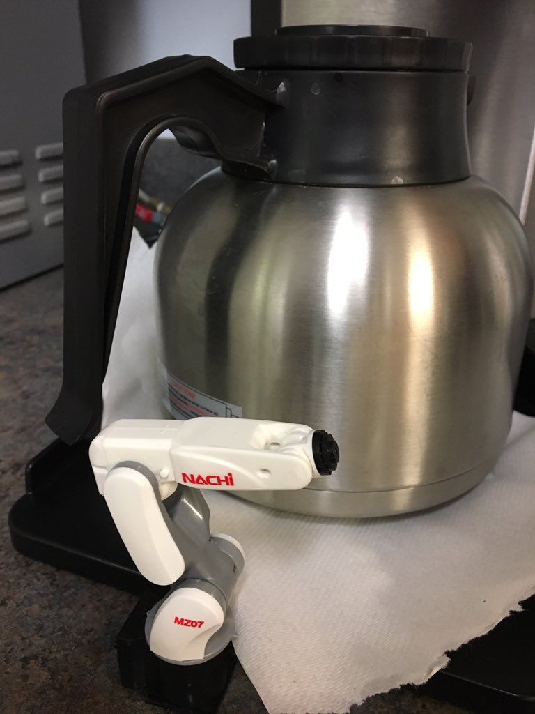 NachiRobotics's tweet photo. Waiting patiently for its #caffeine fix for the day. #mininachirobot #robots #robotics #robot #whereintheworld #NRSHQ #NRS https://t.co/qXtP31hEK1