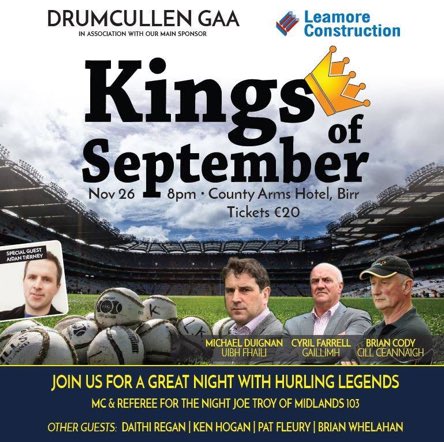 <a href="/ShinroneGaa/">Shinrone Gaa</a> can you RT please. tickets available from Drumcullen Gaa 0851746665 and the Co Arms Hotel.