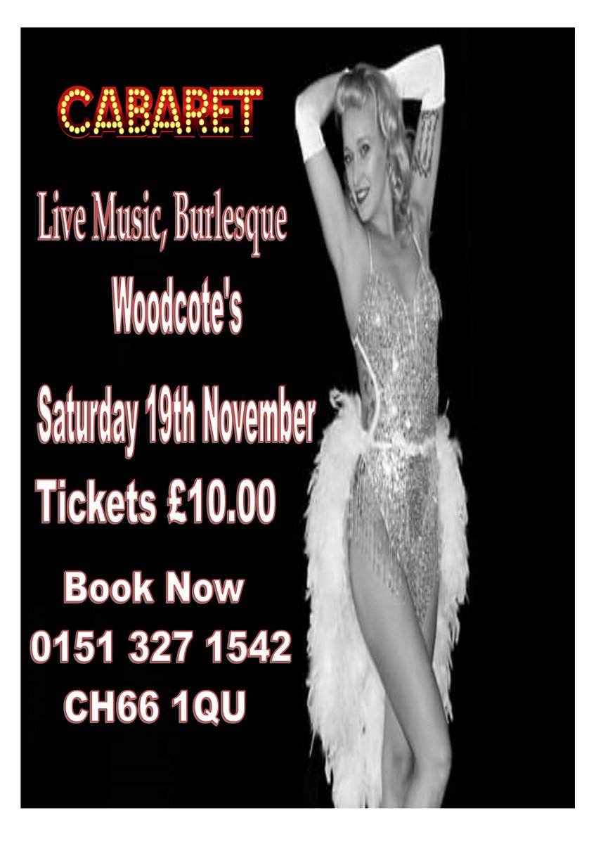 #Cabaret #burlesque  19th November <a href="/woodcotehotel/">Woodcote House Hotel</a> 
book now 0151 327 1542 <a href="/ChesterReTweet/">Chester ReTweets</a> <a href="/LivpoolCalling/">Liverpool Calling</a> #Chester #Wirral