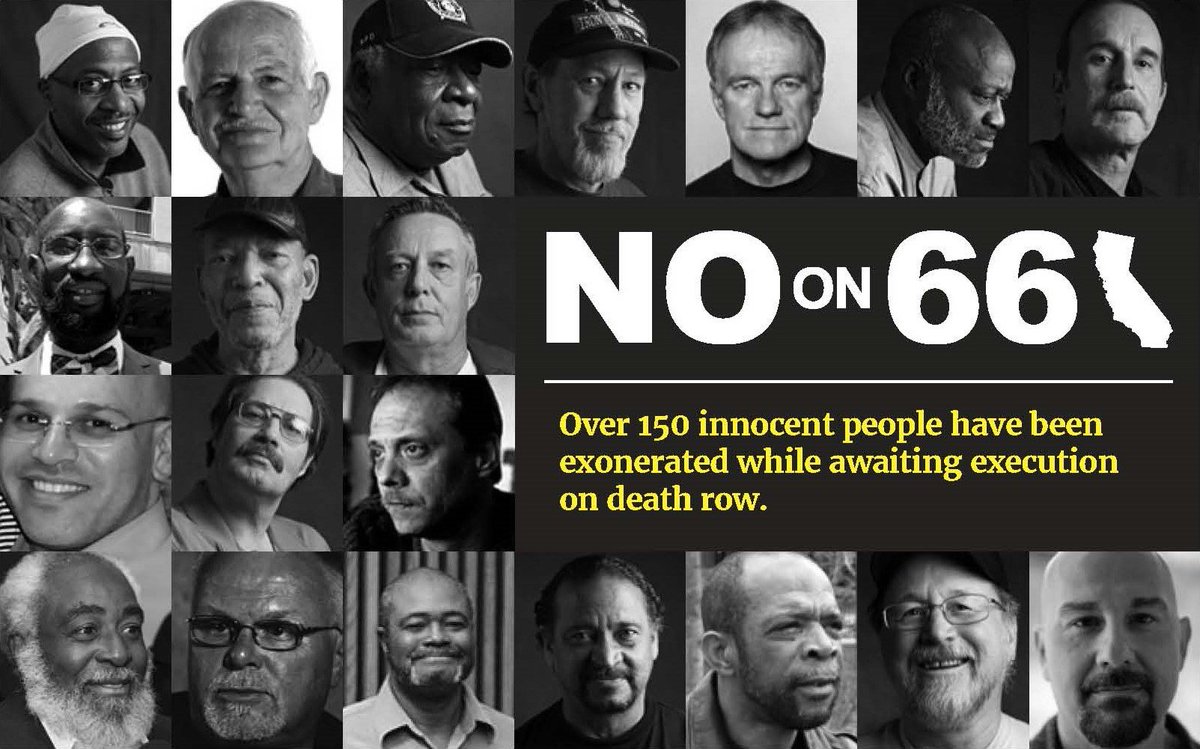 LWVC's tweet photo. A4 Our #deathpenalty is infected w/ #racialbias Of 156 innocent ppl exonerated fr #deathrow nationally, 61% were people of color #NoOn66 https://t.co/x5owYXsvdF