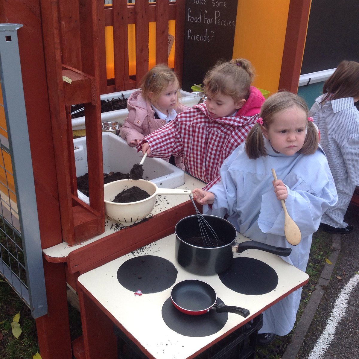 HeadStmichael's tweet photo. Working hard in the new nursery mud kitchen, and building Blackpool tower. https://t.co/mEuBN9APs7
