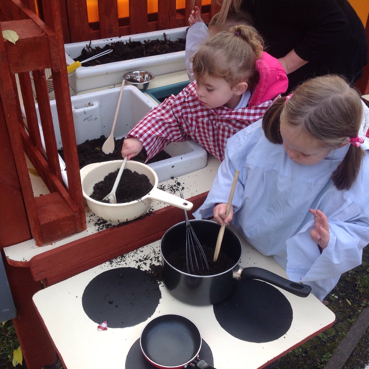 HeadStmichael's tweet photo. Working hard in the new nursery mud kitchen, and building Blackpool tower. https://t.co/mEuBN9APs7