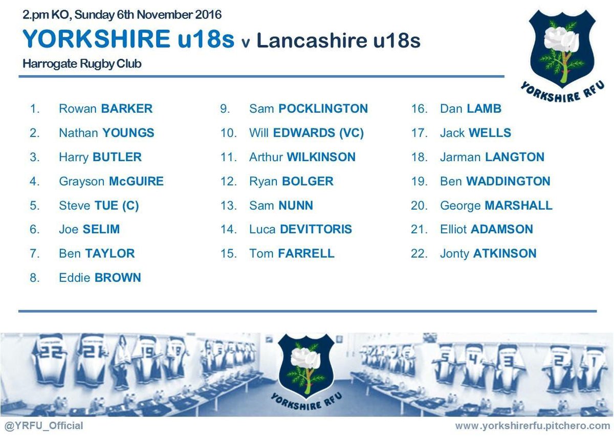 YRFU_Official's tweet image. Battle of the Roses Squad for u18 boys playing at @Harrogate_Rugby against @lancashirerugby this Sun from 2pm. Tough selection for last game