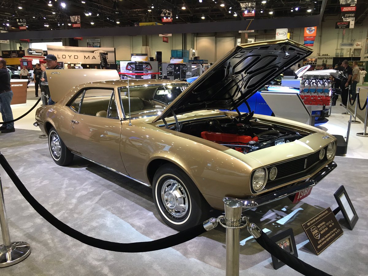 MichaelStoops2's tweet photo. For you Camaro fans - VIN 001 right here. Yep, the first Camaro...right in front of my demo stand! #sema2016 #meguiars #chevysema https://t.co/erN8TNERZM