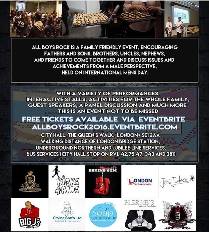 WeRockTeam_UK's tweet photo. #ALLBOYSROCK is happening from 12-6pm on Saturday #19thNovember 2016 at #CityHall, Queens Walk SE1 2AA. #WeRockTeam… https://t.co/wXQblSC2W8