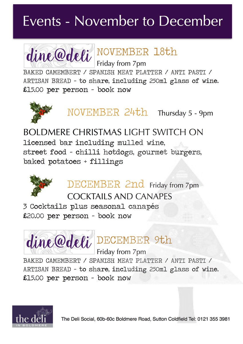 TheDeliin's tweet photo. We've planned some great events over next few weeks. Bookings now being taken. Private hire of The Deli Social also available. https://t.co/HwwfOiV7I1