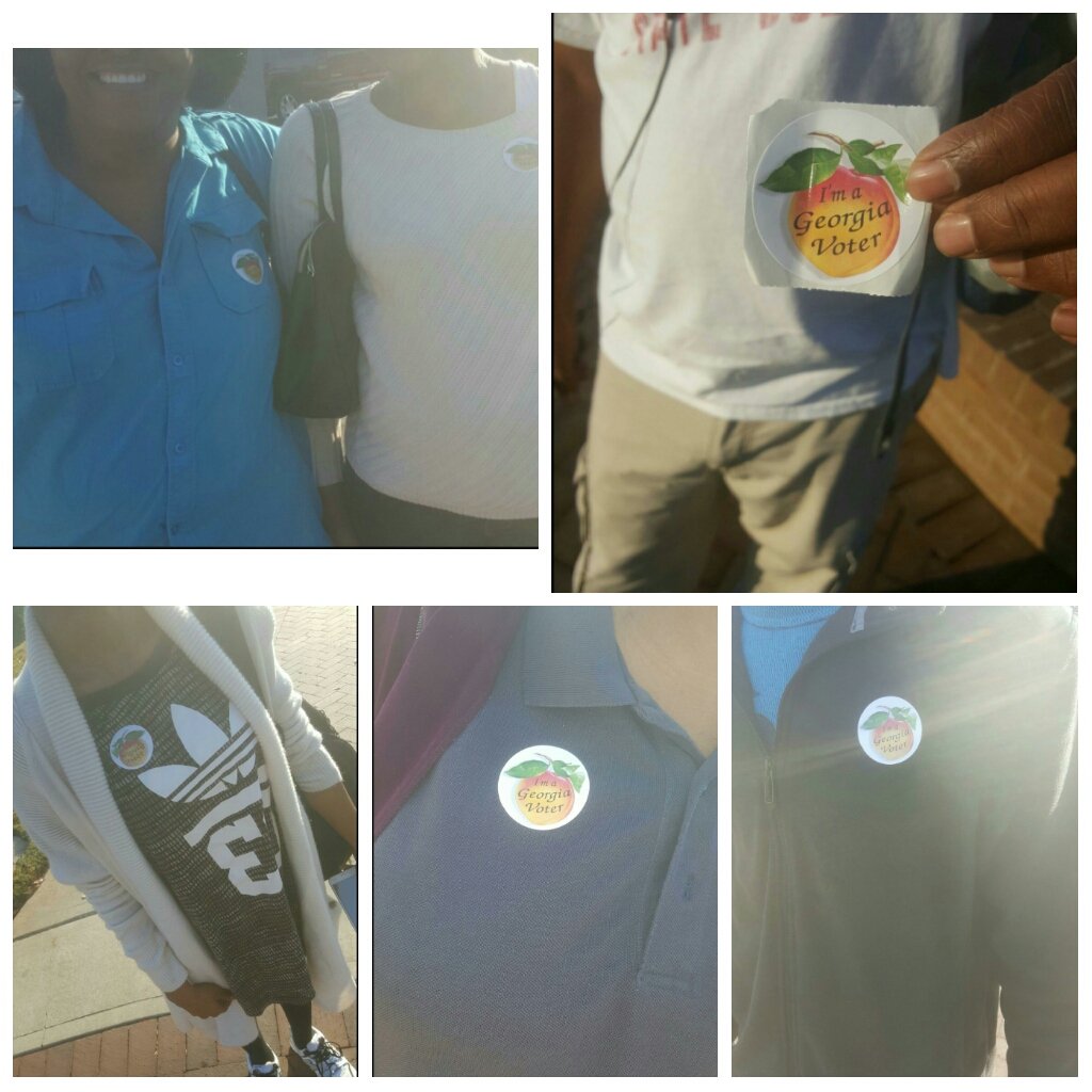 alainareaves's tweet photo. Don't be jealous...get your own peach! Early voting at ATL Metro today and tomorrow until 4pm #earlyvote #postthepeach #AMCvotes https://t.co/jjno9MBgcd