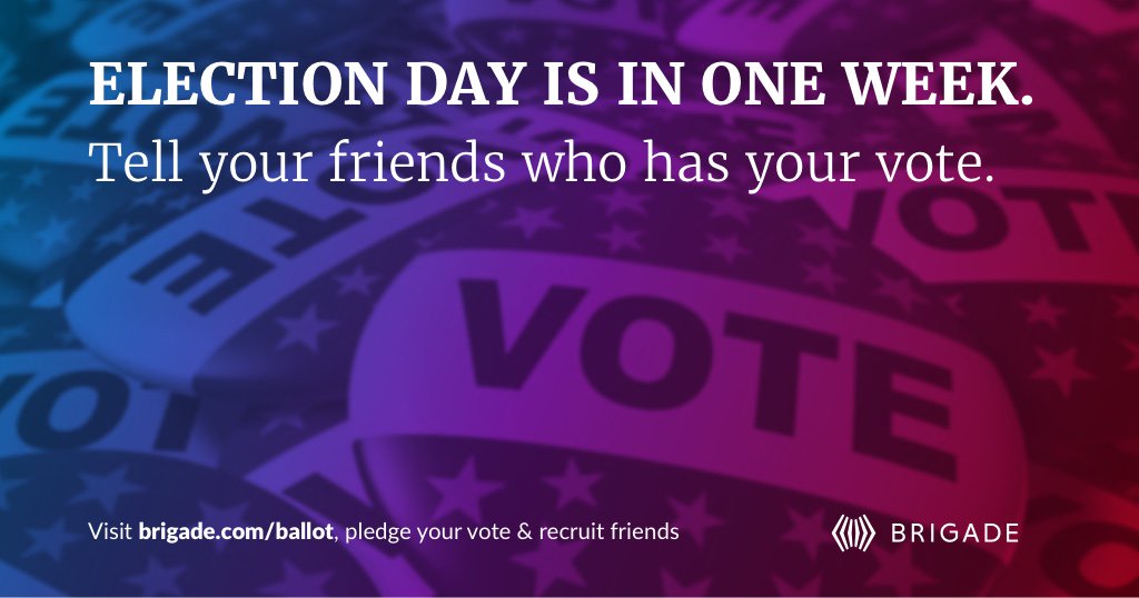 ONE WEEK! Go to brigade.com/ballot to pledge your votes and share your picks with friends!