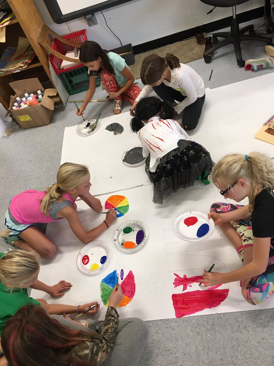 Fourth graders hard at work making the backdrops for their upcoming performance. #MeriwetherLES
