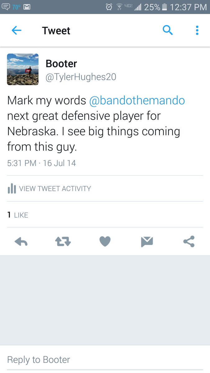 TylerHughes20's tweet photo. @bandothemando said it July 2014. Saturday stung a lot. But never felt more proud to be a Husker after a loss. #GBR https://t.co/apIi0zKLy1