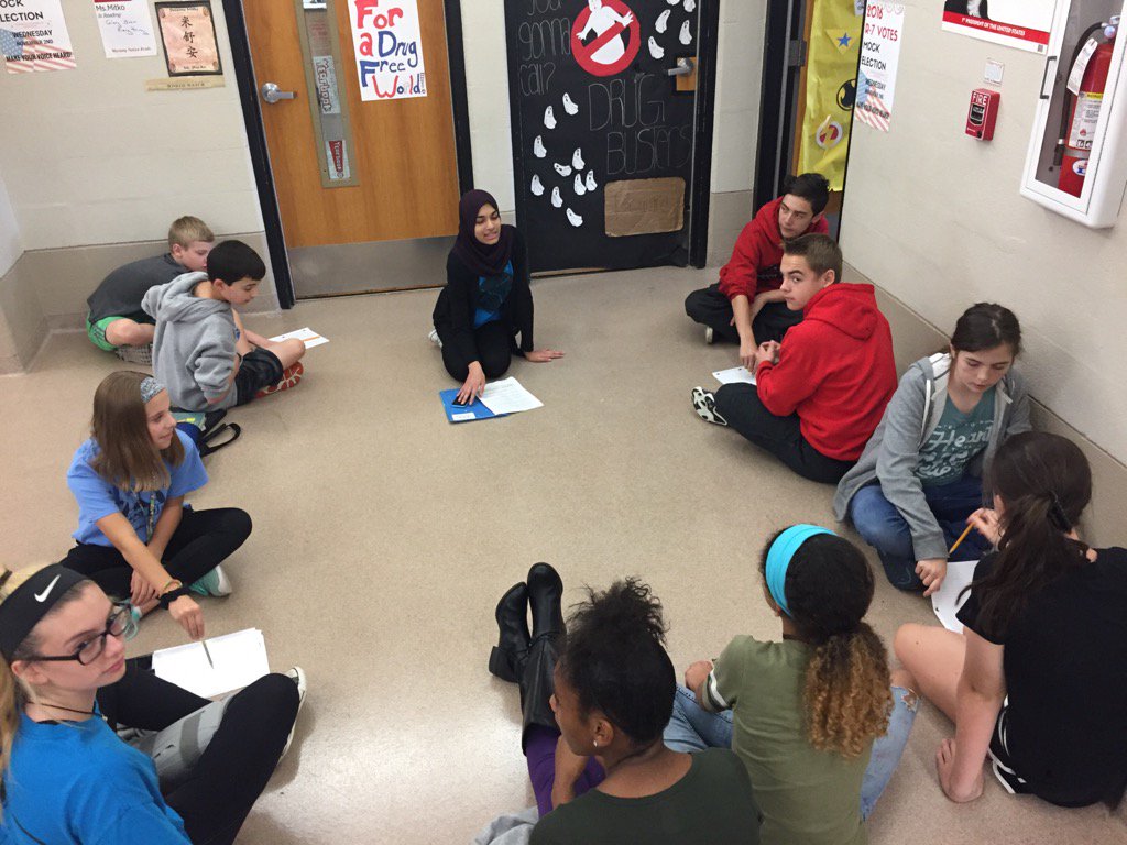 BCMSMustangs's tweet photo. WEB Leaders checking in on their 7th graders- can't always control...gotta work together...compromise #bcmswebleaders https://t.co/acQHXAjEeQ