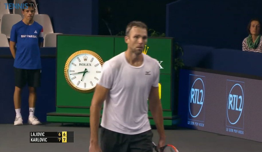 TennisTV's tweet photo. .@ivokarlovic moves into R2 after two tiebreaks, qualifier #Lajovic has a broken racquet to show for it @bnppmasters https://t.co/kRsZ9udpkC https://t.co/qe2iglI6gP