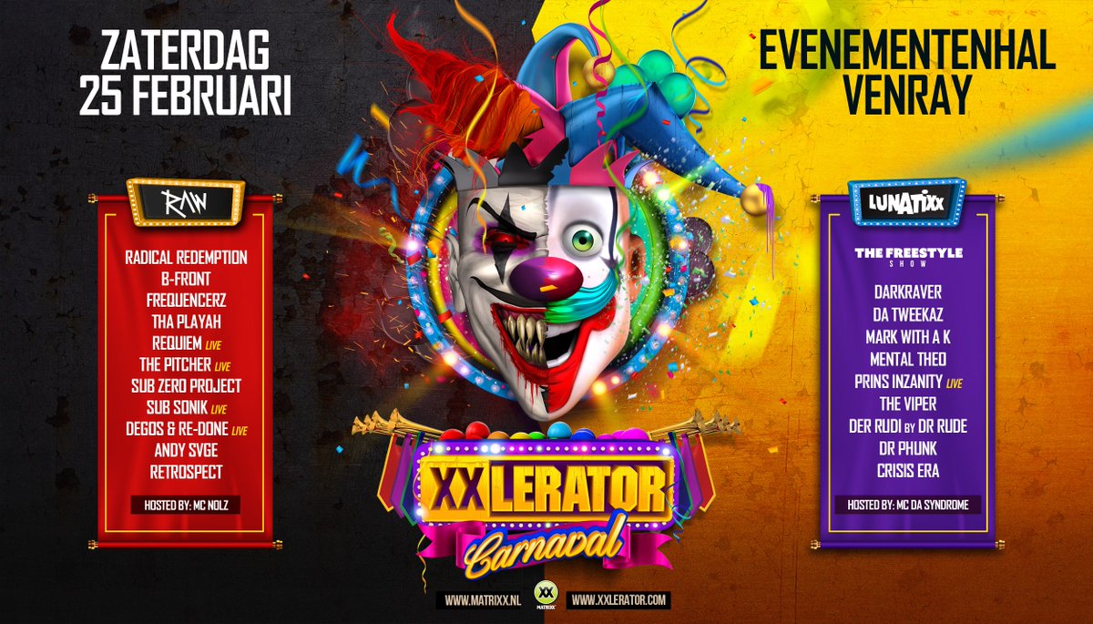 XXlerator Carnaval - 25 febr 2017 - TWEE AREA’S met de beste RAW en FREESTYLE acts! Check de line-up: bit.ly/2fs3Djh