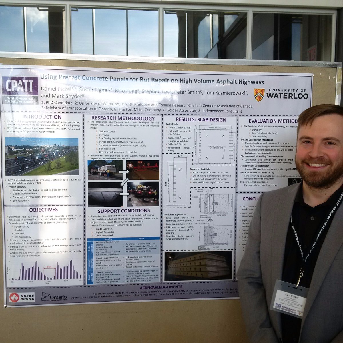 Daniel Pickel, PhD candidate, <a href="/WaterlooENG/">Waterloo Engineering</a> presents research on #precast pavement at U of Waterloo Graduate Poster Symposium