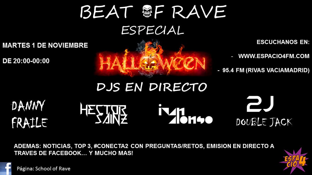 Espacio4FM's tweet photo. La radio de la fiesta, festivales... y festivos. Hoy desde las 20:00 h tenemos especial #Halloween en https://t.co/29UegbGWvm. ¡No paramos! https://t.co/Qw9tuuzgpt