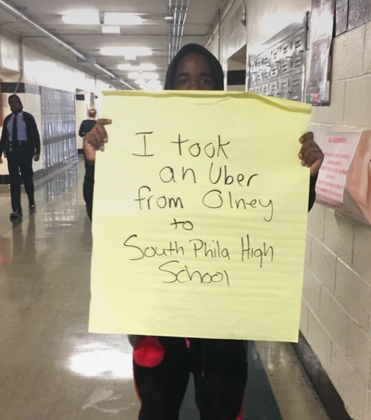 jharper_jh's tweet photo. " I took an #Uber because I need to be here " - Student at @SouthPhilaHS  #septastrike  #communityschools  #highschool https://t.co/zxiYFOaxrb