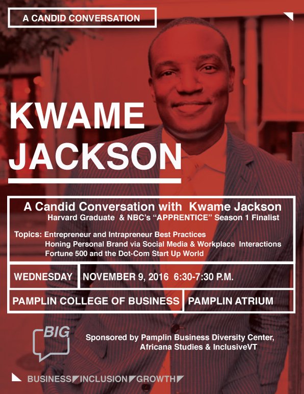 BusDiversity's tweet photo. Kwame Jackson from NBC’s "The Apprentice" will lead a timely discussion on leadership, your personal brand and how inclusion is essential. https://t.co/lc48QePIni