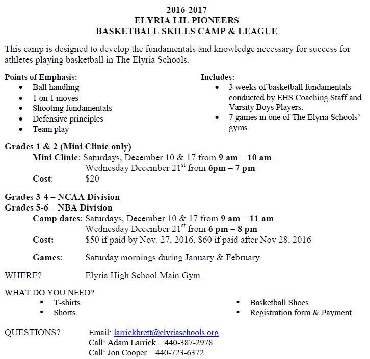 ElyriaAthletics's tweet photo. Sign up for the @EHS_BoysBball "Lil' Pioneer Basketball"! Registration form here:
https://t.co/KegZxcD277 … https://t.co/l1Do6zhaDH