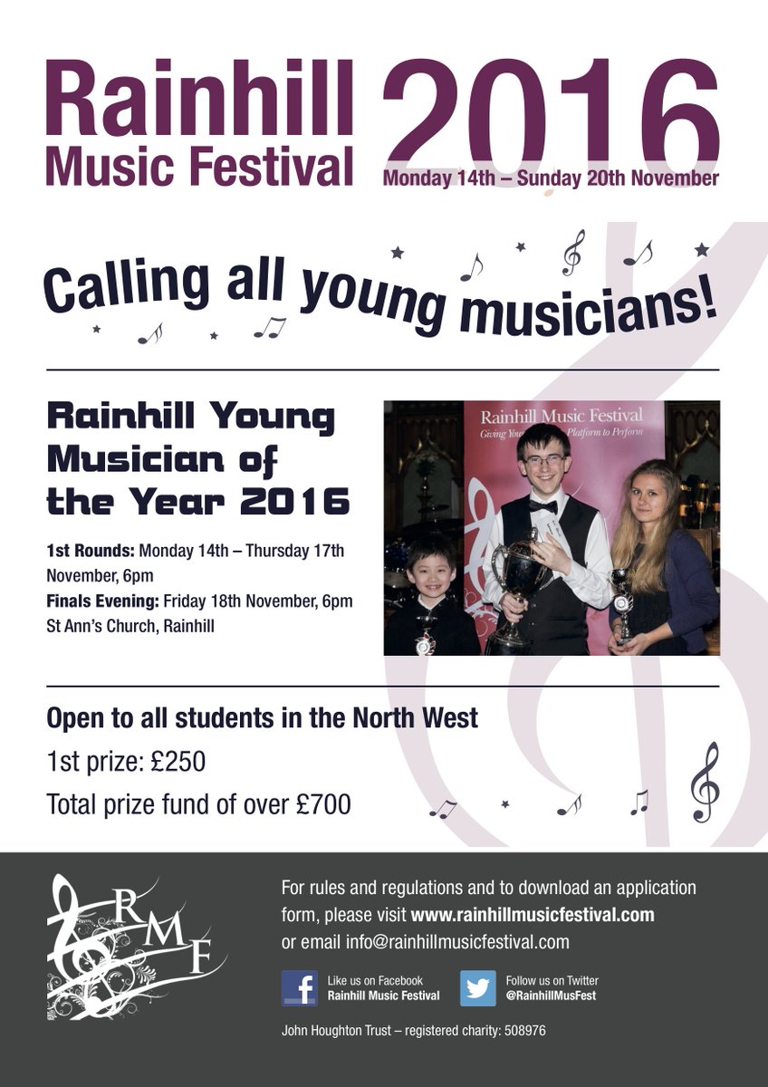 3 DAYS to go before our Rainhill Young Musician of the Year 2016 application deadline! Check out our website for all details on how to apply
