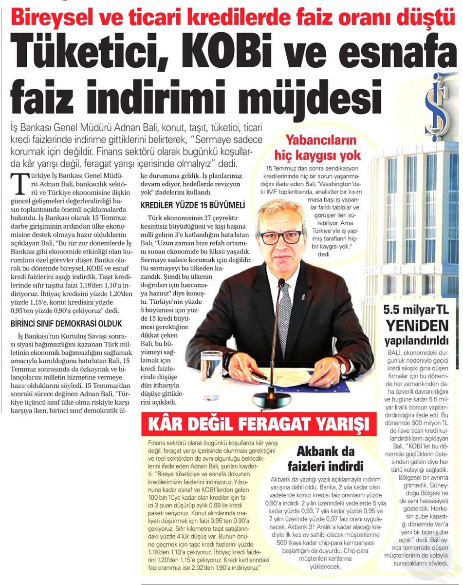 İş Bankası'nın ülke ekonomisine, esnaf ve tüketiciye olan desteği ve hassasiyeti takdire şayan