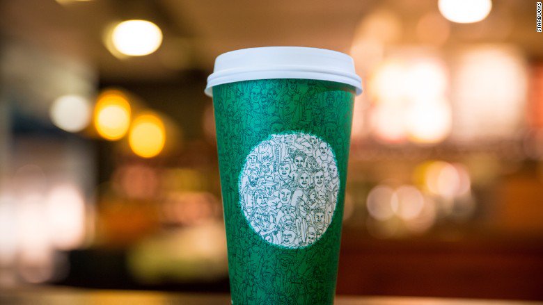 CNN's tweet photo. This year's Starbucks holiday cups are green, not red, and meant to be a "symbol of unity" during a "divisive time" https://t.co/WSbBuL2eET https://t.co/ME8yG8fshj