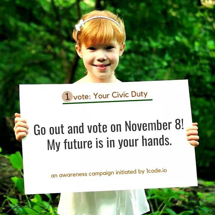 Go out and vote on Nov 8! Our future is in your hands
#Politics #America #People #Election2016
