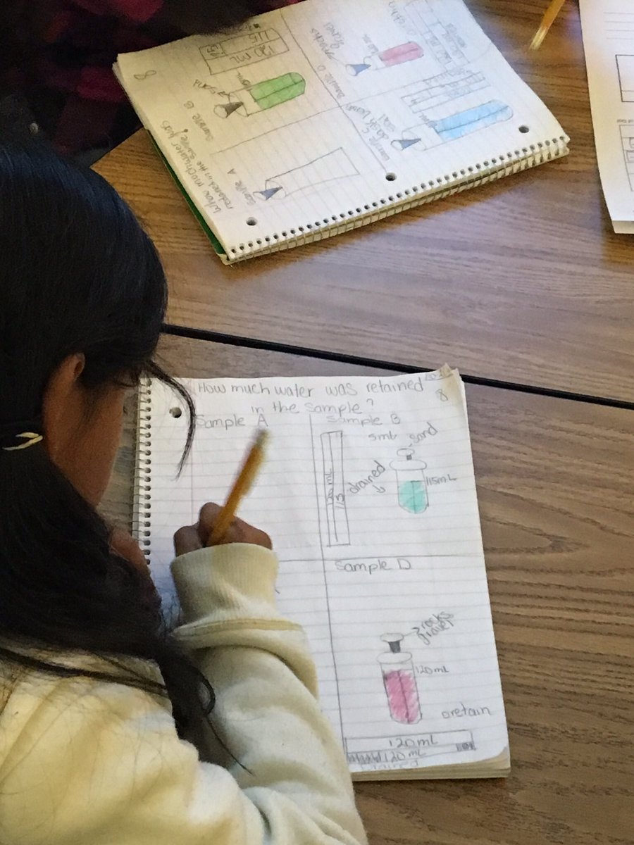 Ms_A_Despaux's tweet image. Strip diagrams in Science soil lab! How much did we start with? Water was retained in soil? Drained? #ad14rpe #mathinscience @HumbleISD_RPE