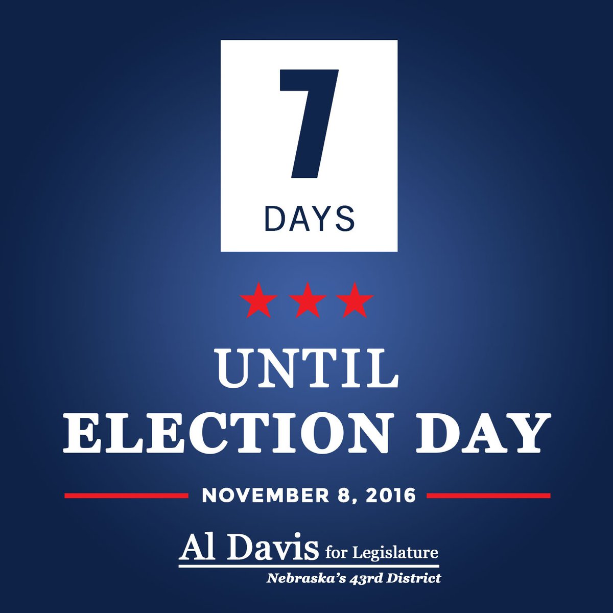 AlDavisDist43's tweet photo. The countdown is ON! #oneweek #DavisforLegislature https://t.co/YyUVCGJldr