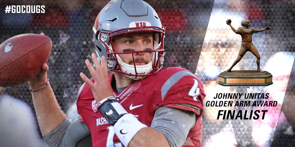 WSUCougarFB's tweet photo. Luke Falk is one of 5 finalists for the Johnny Unitas @GoldenArmAward given to the nation's top Jr or Sr quarterback! #GoCougs #AirRaid https://t.co/gx4iqu3zzp