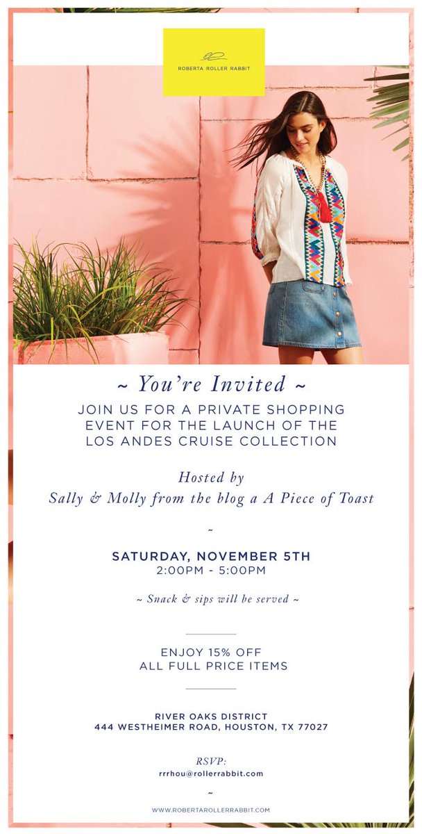 RODistrict's tweet image. SATURDAY: Private shopping event + launch of @Roller336 Los Andes Cruise Collection. Hosted by Sally &amp;amp; Molly of @APieceOfToast #RollerRabbit