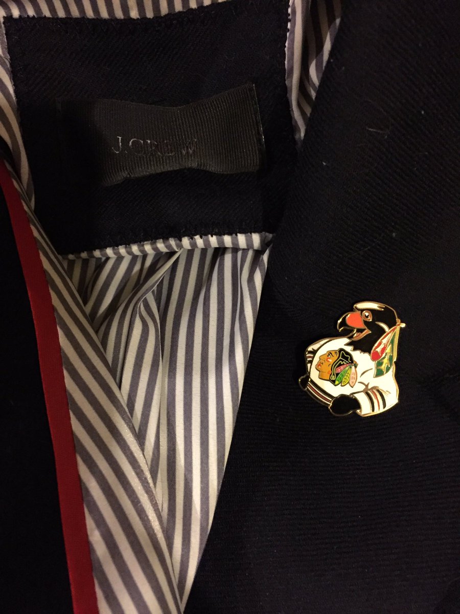 PonyAngry's tweet photo. Got all these pins at the #BHC2016...not sure what to do with them so I wore one on my blazer today! Go #Blackhawks! https://t.co/CID0qwCSrY