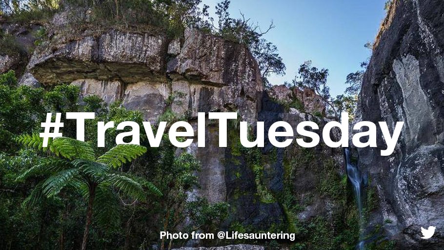 Fiji Waterfall with "#TravelTuesday" across middle