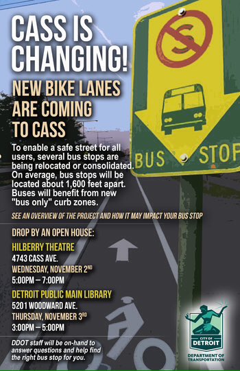 1st <a href="/RideDDOT/">Detroit Department of Transportation</a> mtg tonight to discuss bus operations around new Cass Ave protected bike lanes. Curb side loading will remain. Via @Imutahr