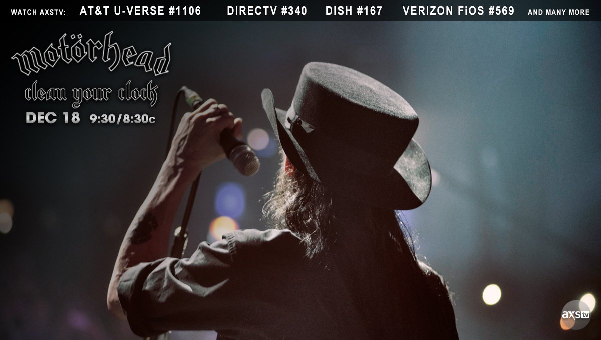 AXSTV's tweet photo. Set your alarm for "Clean Your Clock"! ⏰ @myMotorhead is coming to @AXSTV December 18th! #AXSofSPADES https://t.co/AxfzE8vtav