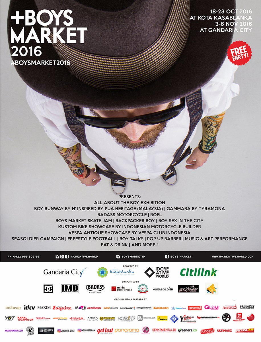 RadioMitraCOM's tweet photo. #BOYSMARKET2016 #brani sebar virus ramah lingkungan by SEASOLDIER. Nov 4, 4.30PM at Piazza @GandariaCity Free entry! Info @idcreativeworld https://t.co/HcSzzIO5Nv